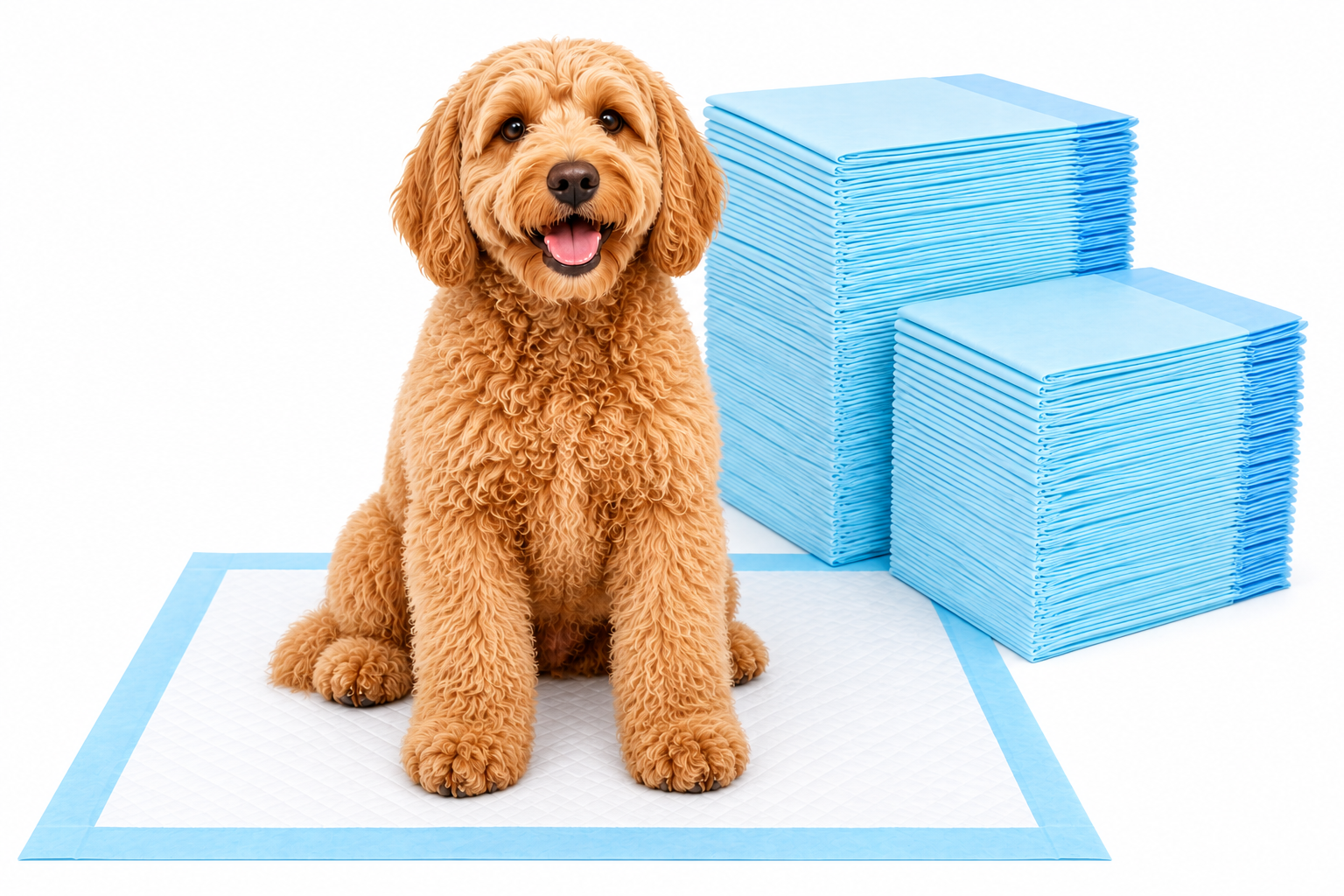 Pupzies training pads with a happy dog